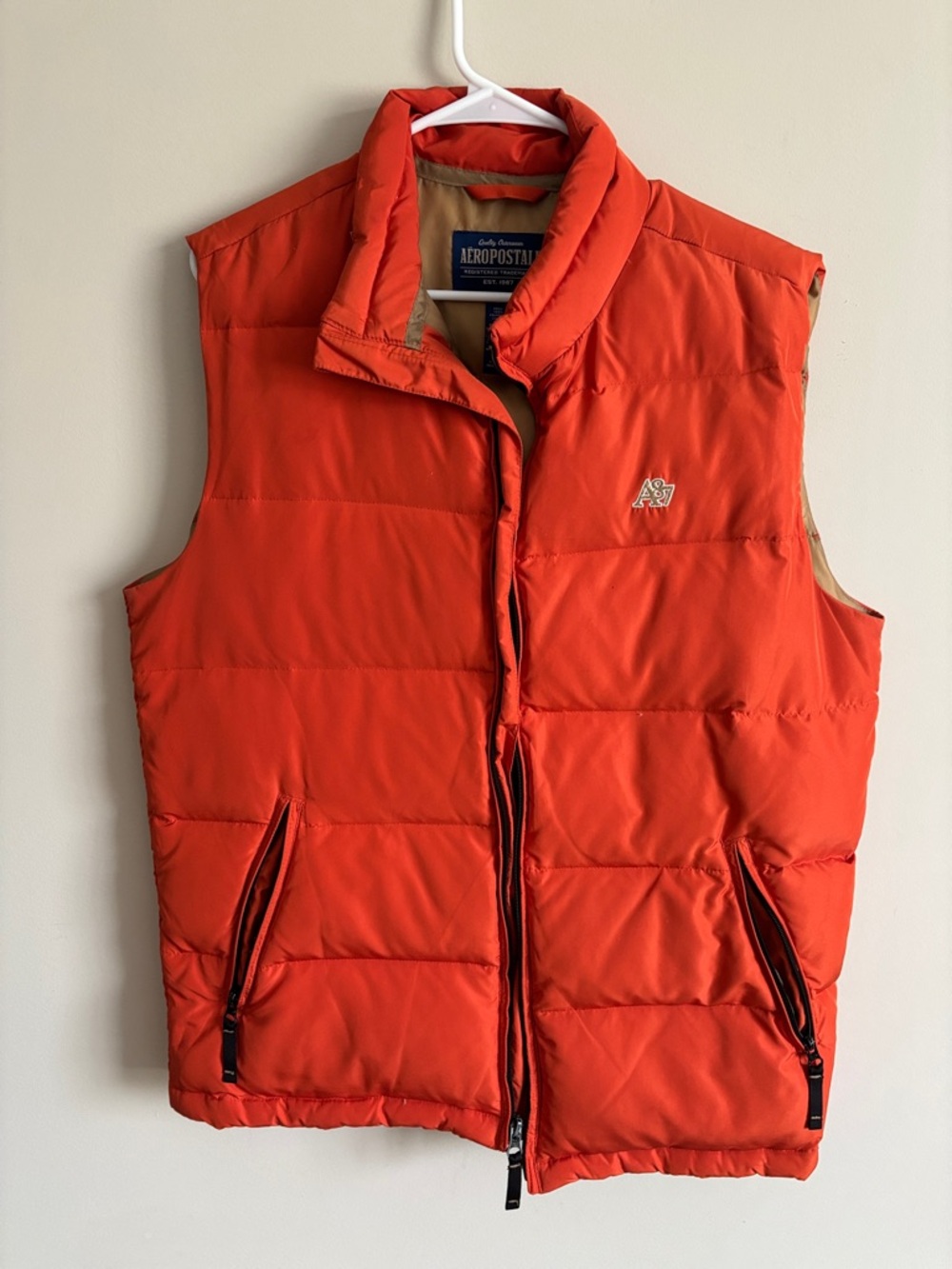 Aeropostale Men's Bright Orange Down Quilted Puffer Vest